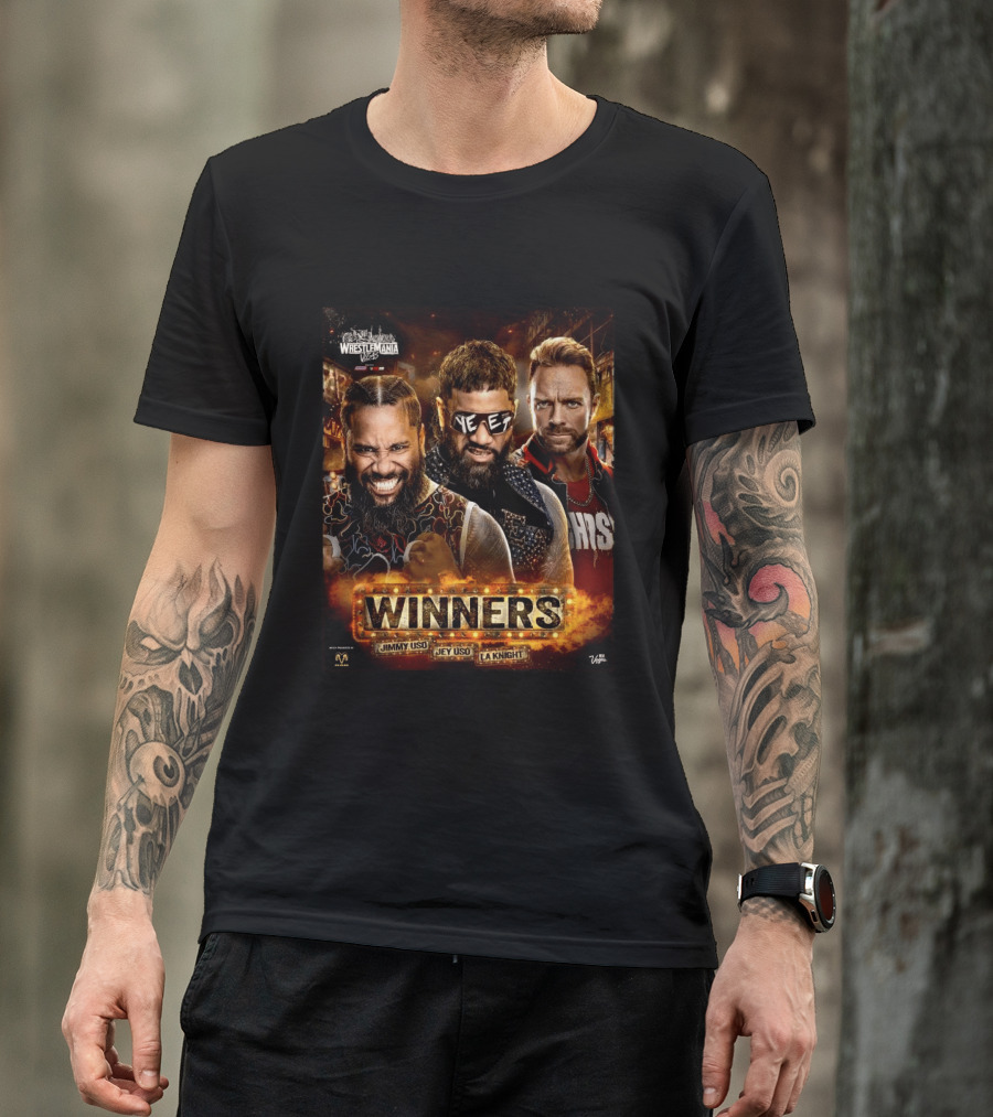 WWE WrestleMania 42 Winners Jimmy Uso Jey Uso LA Knight T-Shirt