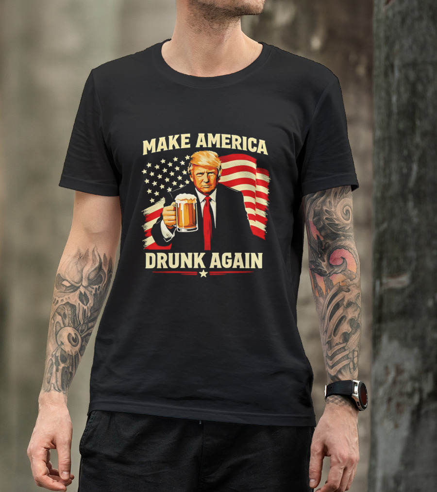 Patriotic Trump Make America Drunk Again Flag Beer T-Shirt