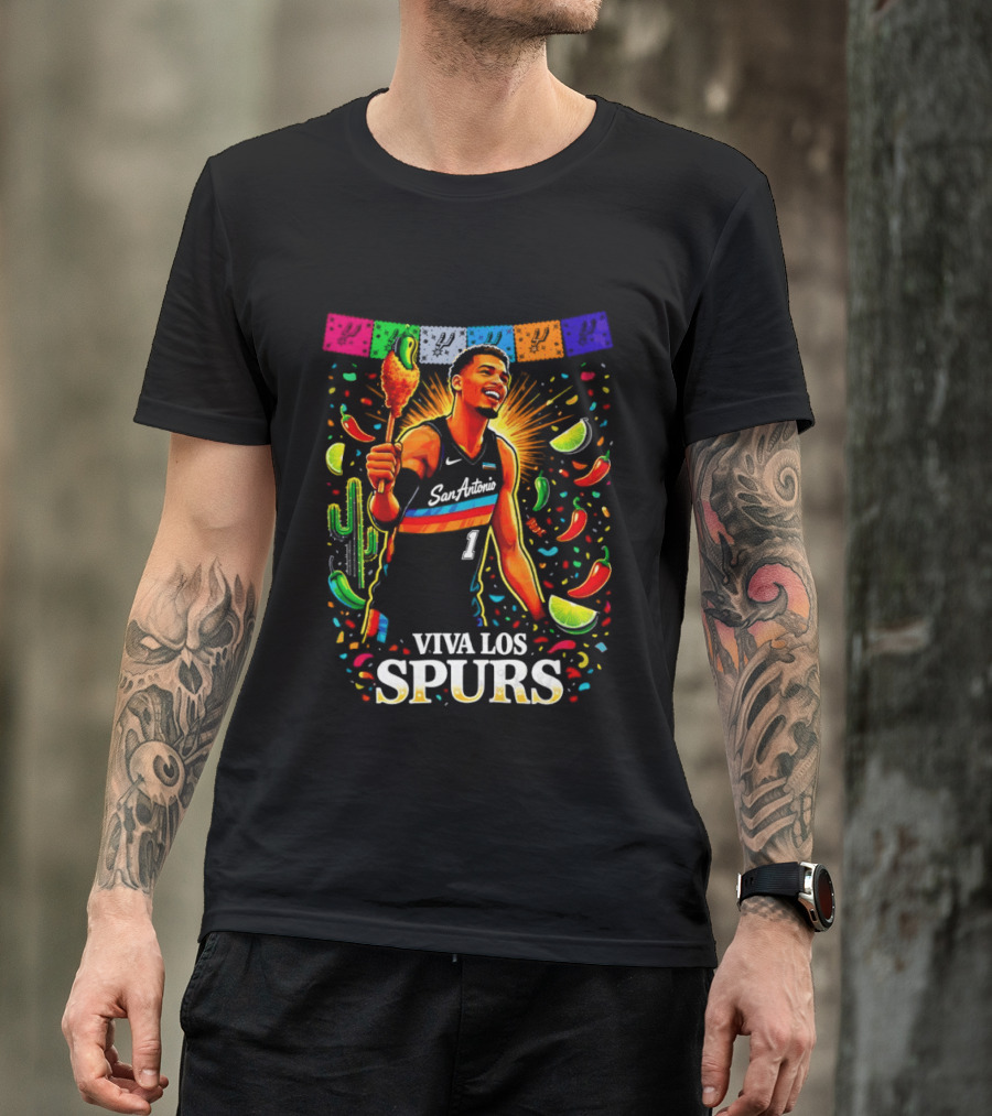 Viva Los Spurs Victor Wembanyama San Antonio Basketball NBA Fiesta Celebration T-Shirt