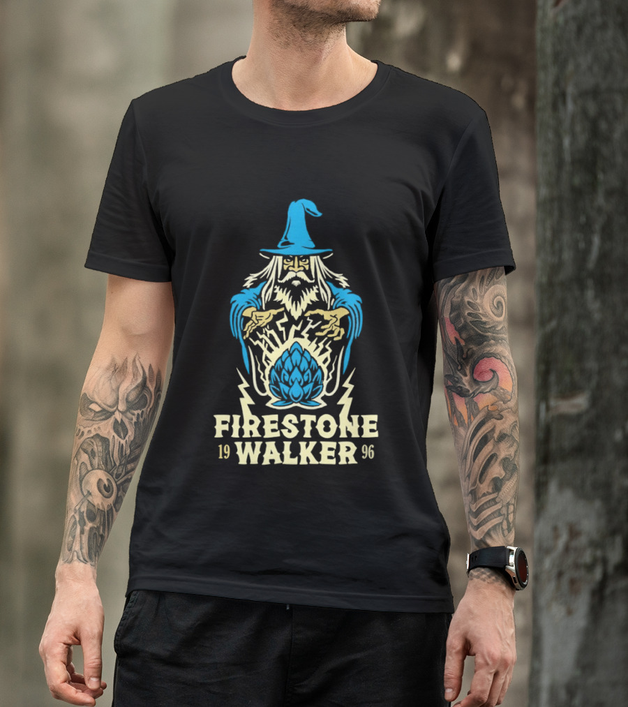 Firestone Walker 1996 Wizard Hat And Bearded Figure With Lightning Bolts T-Shirt