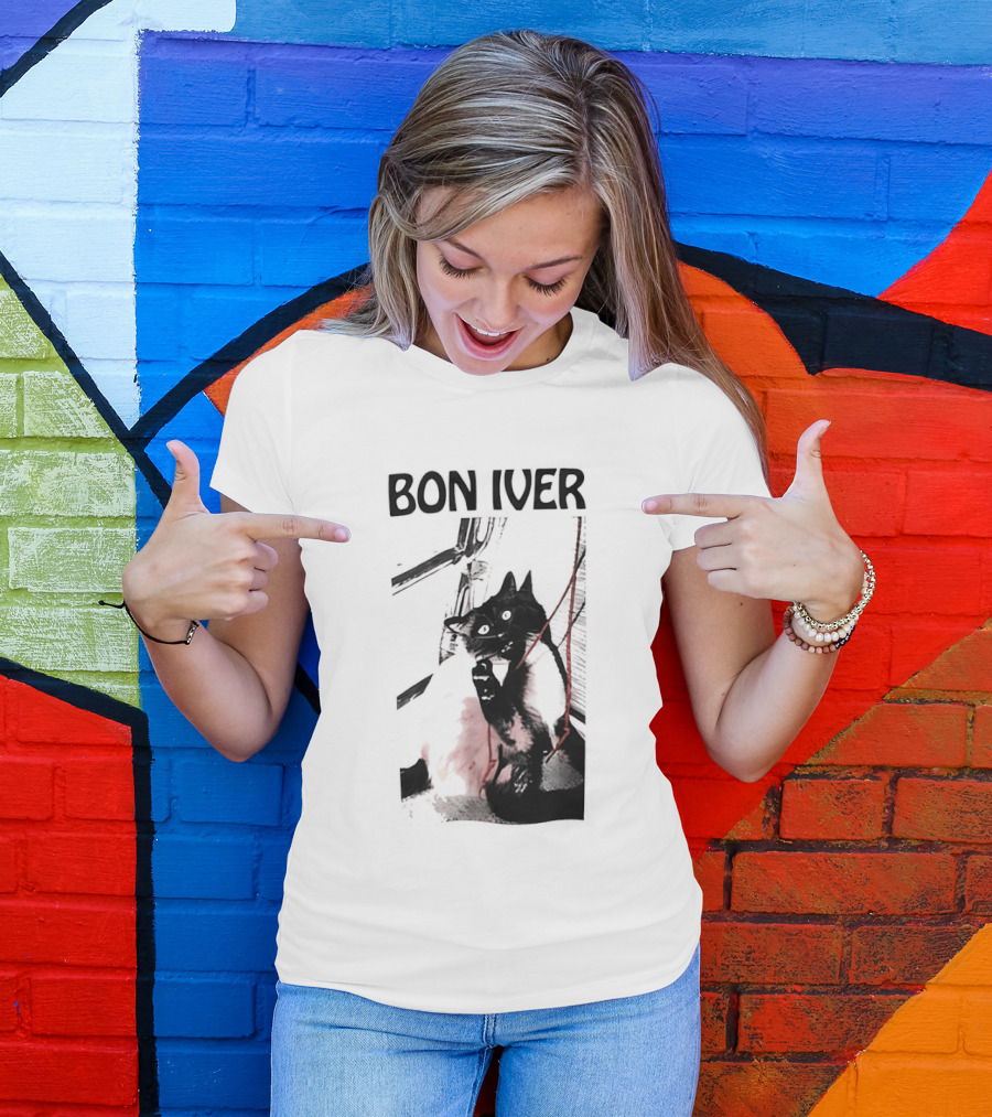 Bon Iver Cat With Guitar Image T-Shirt