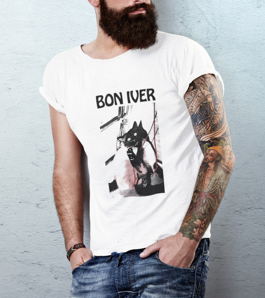 Bon Iver Cat With Guitar Image T-Shirt