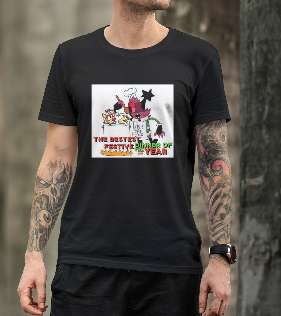 The Bestest Festive Dinner Of The Year Kiss The Cook Chef Monster Reindeer Cooking T-Shirt