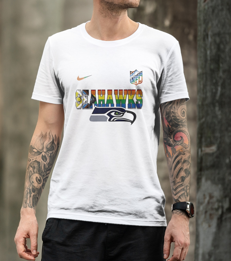 Seattle Seahawks Rainbow Pride NFL Peanuts Collaboration Snoopy Nike T-Shirt