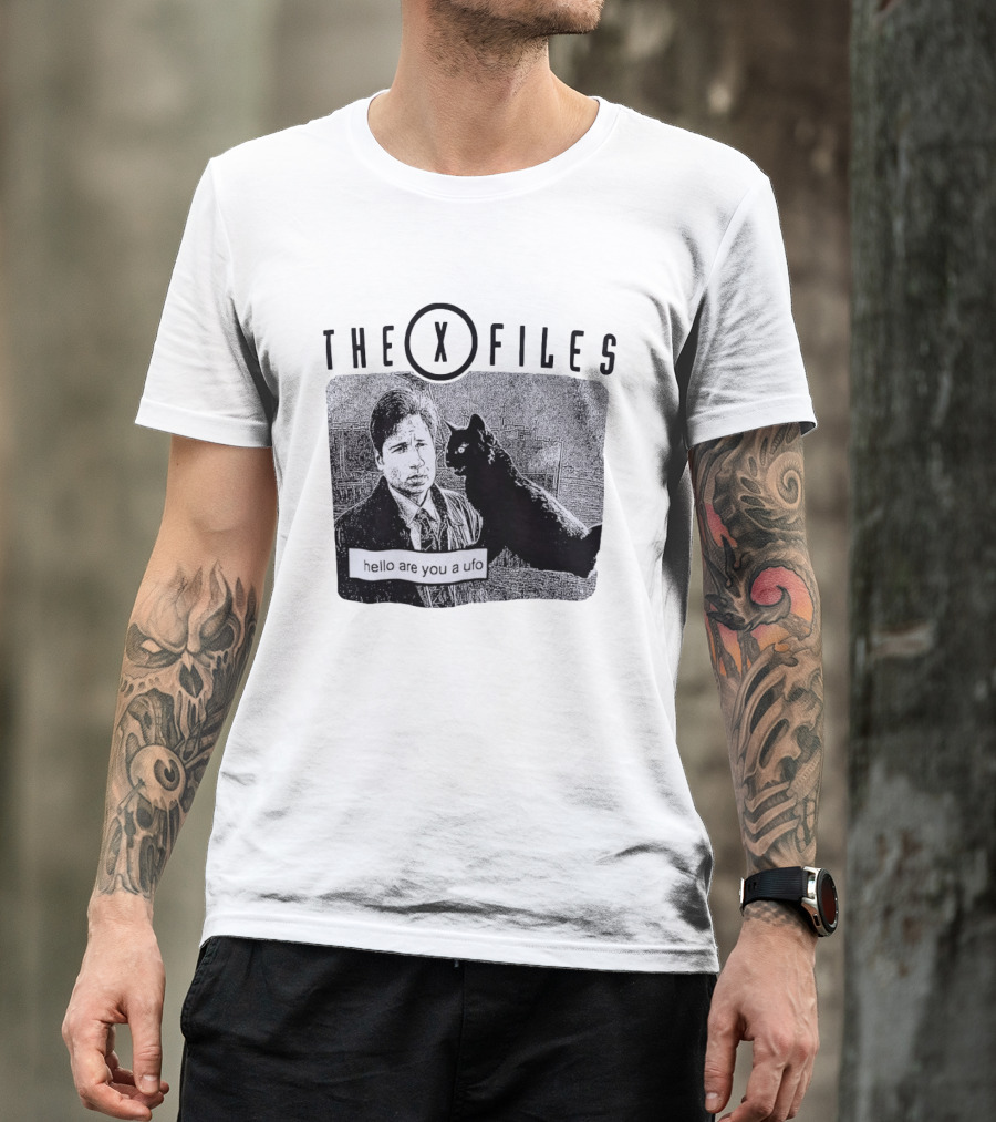 The X Files Hello Are You A UFO Mulder Black Cat T-Shirt