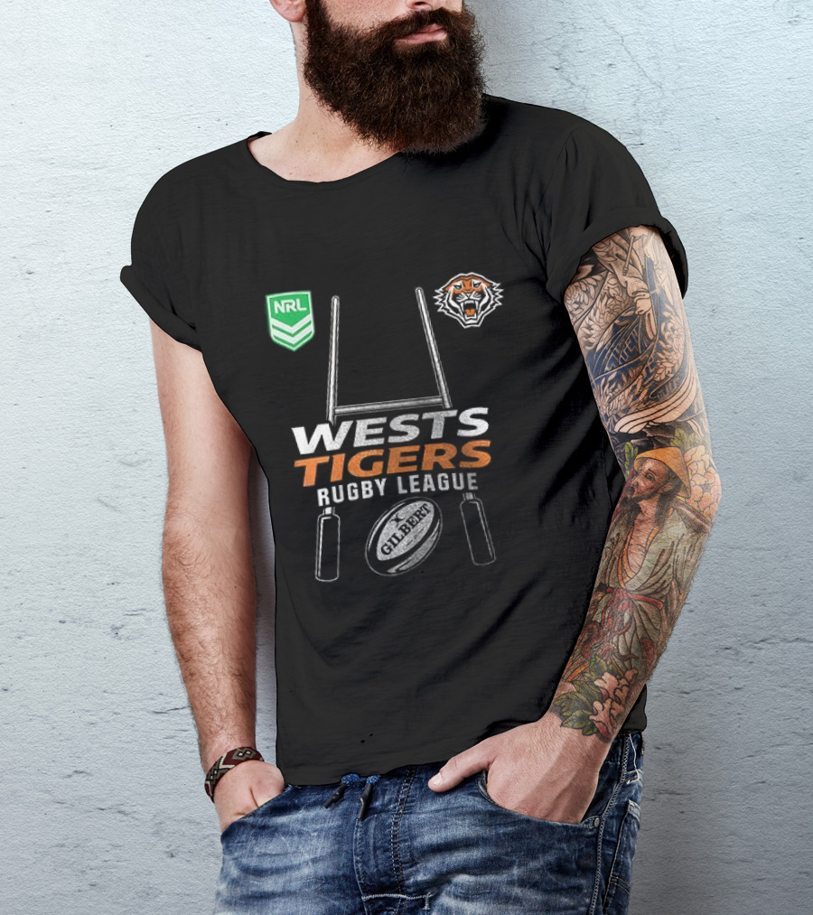 Wests Tigers Rugby League NRL X Motor Harley Davidson Skeleton Gilbert Rugby Ball T-Shirt