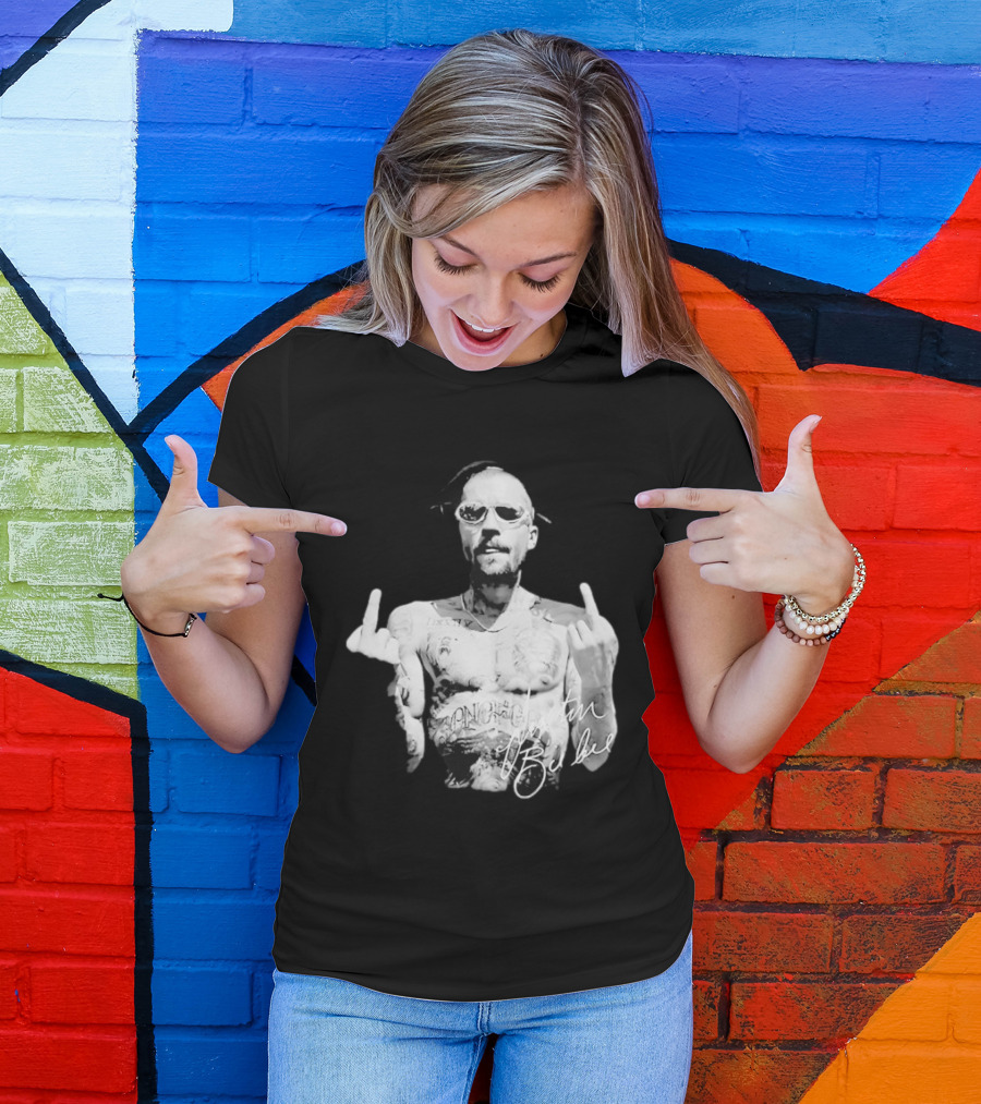 Justin Bieber Middle Finger Bieberchella World Tour 2026 Black And White Tattoo T-Shirt