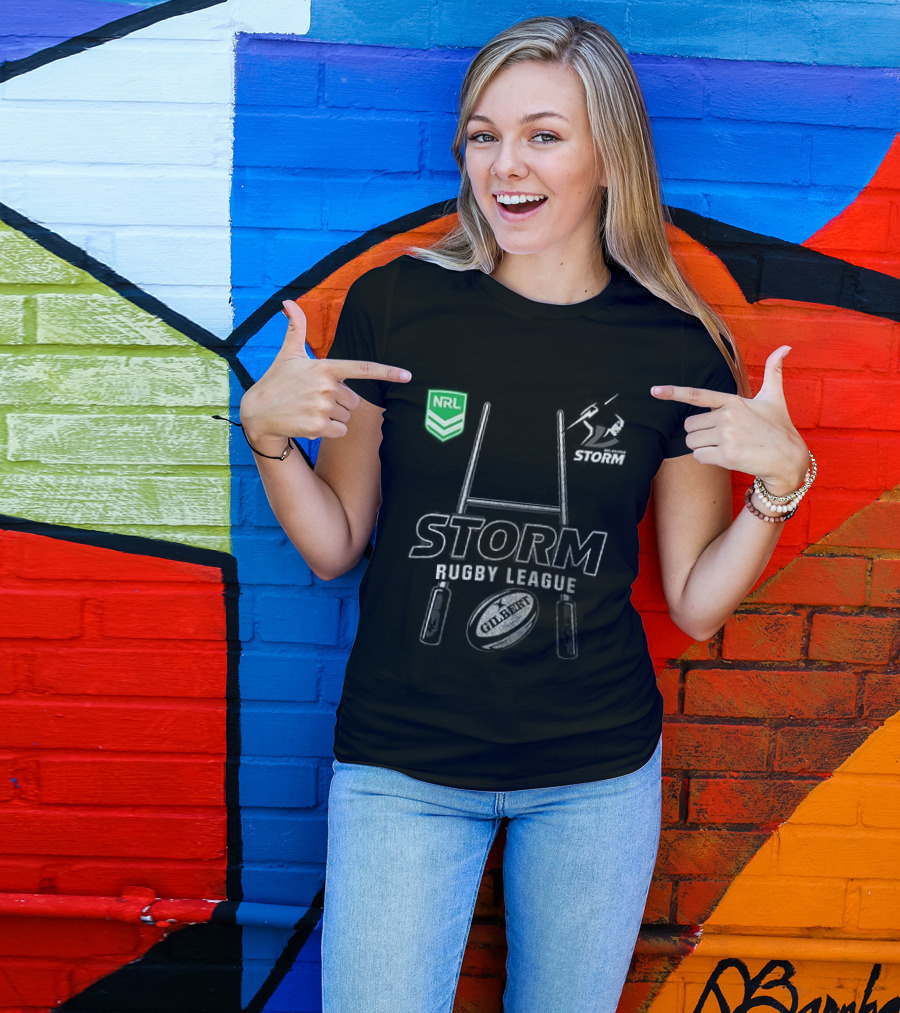 Melbourne Storm Rugby League NRL X Harley Davidson Skeleton Rugby Ball T-Shirt