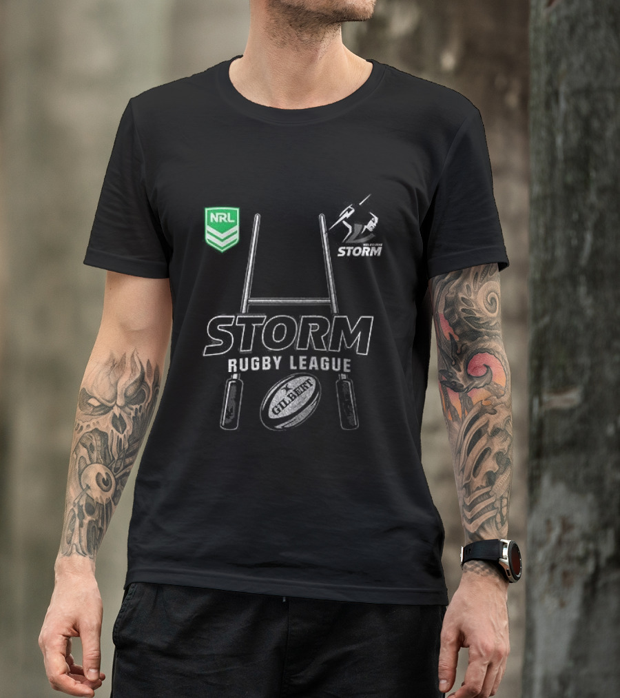 Melbourne Storm Rugby League NRL X Harley Davidson Skeleton Rugby Ball T-Shirt