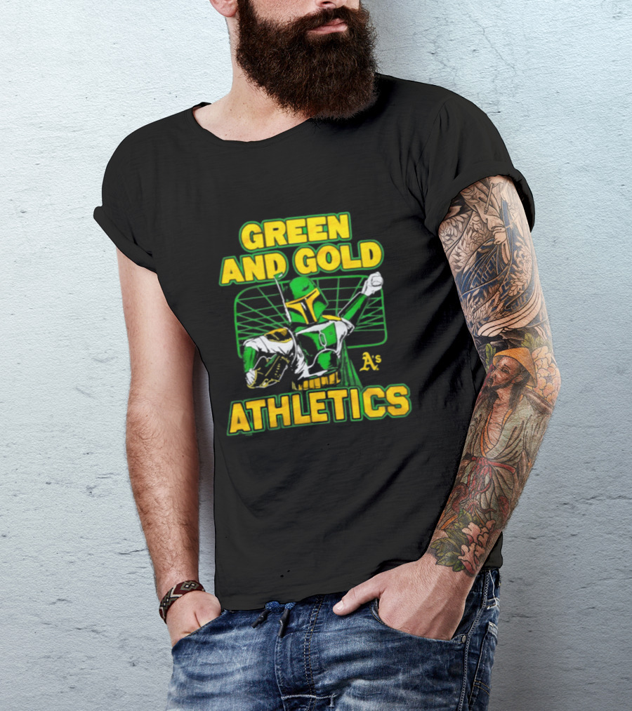 Green And Gold Athletics Dark Side Star Wars Bounty Hunter T-Shirt