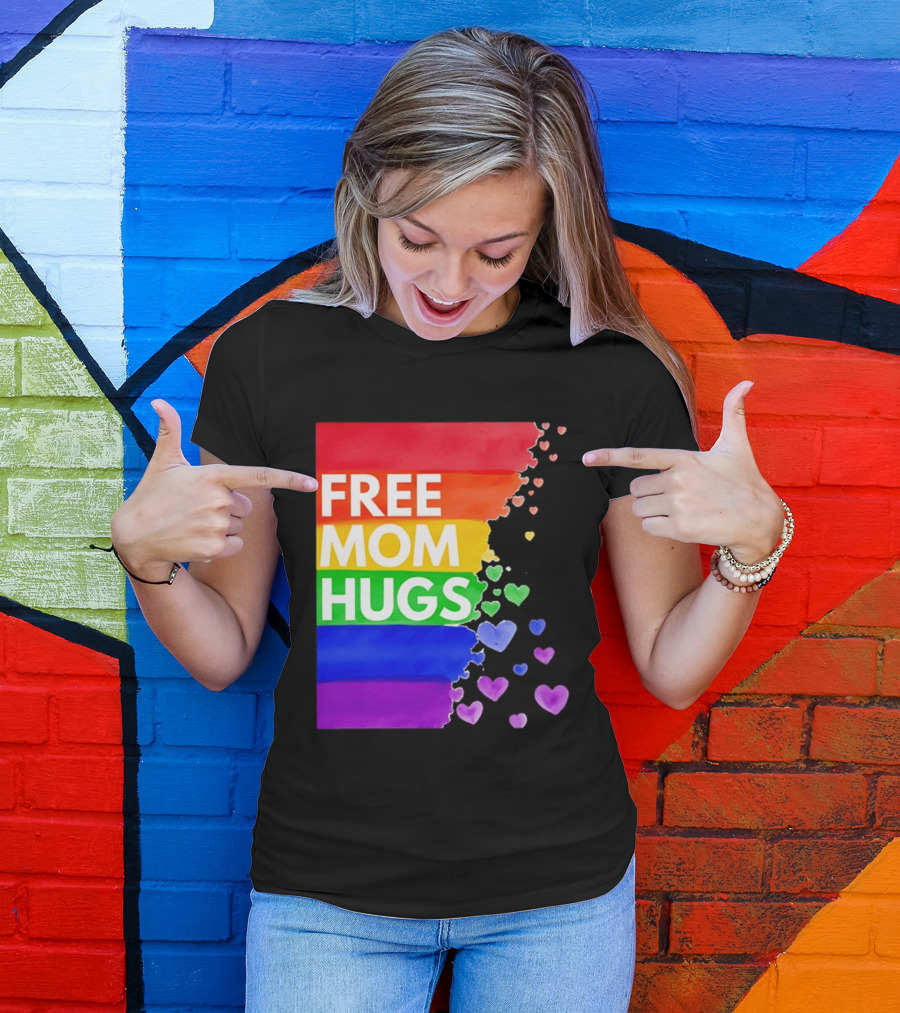 Free Mom Hugs Rainbow Hearts LGBTQ Pride Watercolor T-Shirt