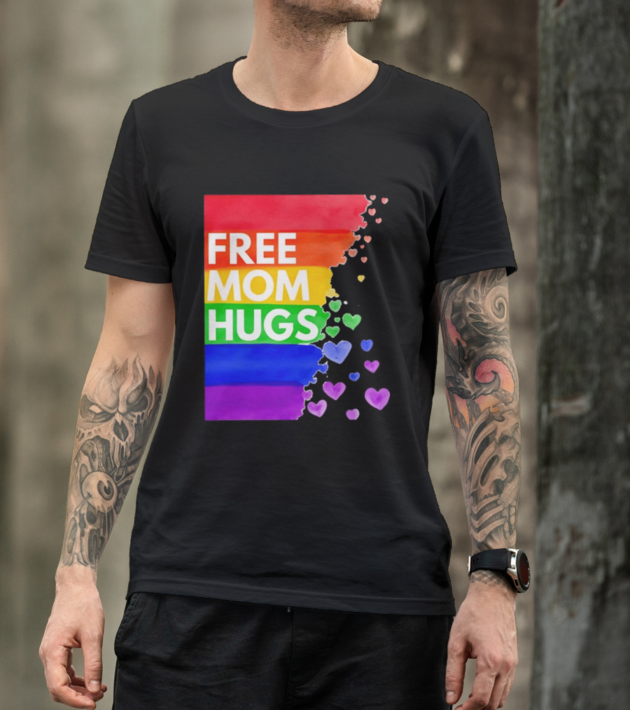 Free Mom Hugs Rainbow Hearts LGBTQ Pride Watercolor T-Shirt