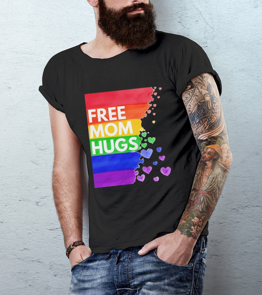 Free Mom Hugs Rainbow Hearts LGBTQ Pride Watercolor T-Shirt