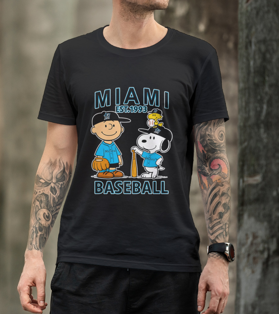 Charlie Brown Snoopy Woodstock Miami Baseball Est 1993 T-Shirt