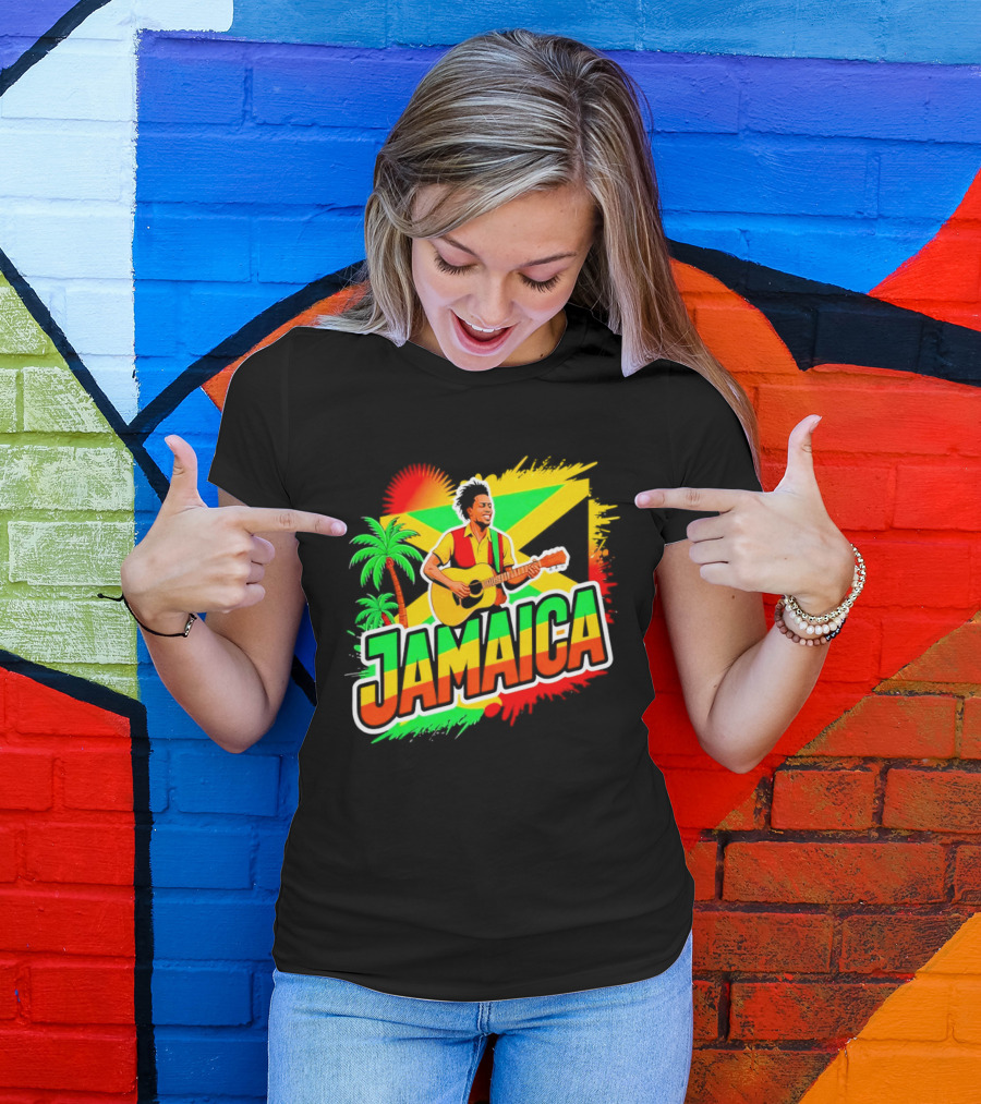 Jamaica Musician 2026 Vibrant Island Vibes Guitarist Flag T-Shirt