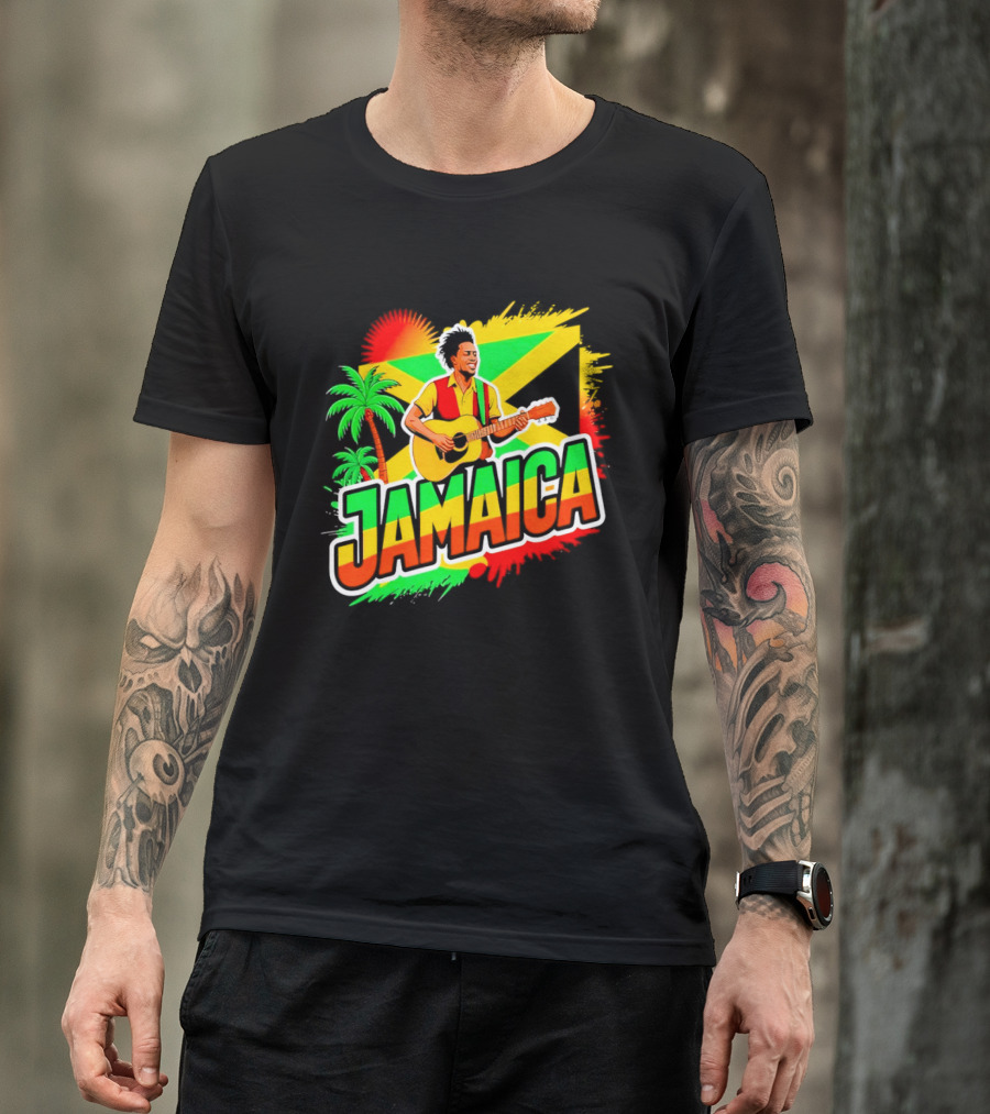 Jamaica Musician 2026 Vibrant Island Vibes Guitarist Flag T-Shirt