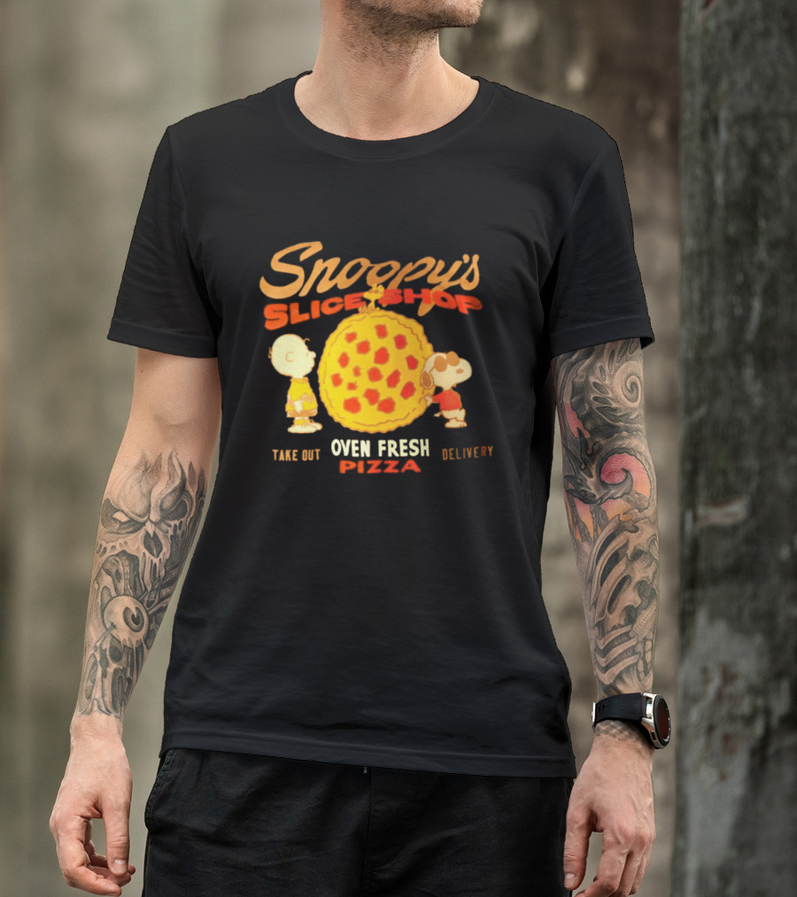 Snoopy's Slice Shop Oven Fresh Pizza Take Out Delivery T-Shirt