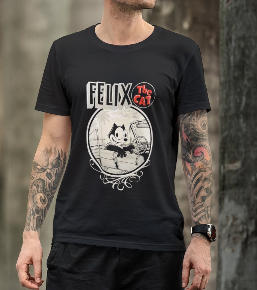 Felix The Cat Driving Car By Mister Cartoon With Palm Tree T-Shirt