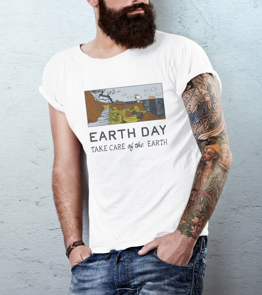 Earth Day Snoopy Woodstock Take Care Of The Earth Sunset Scene T-Shirt