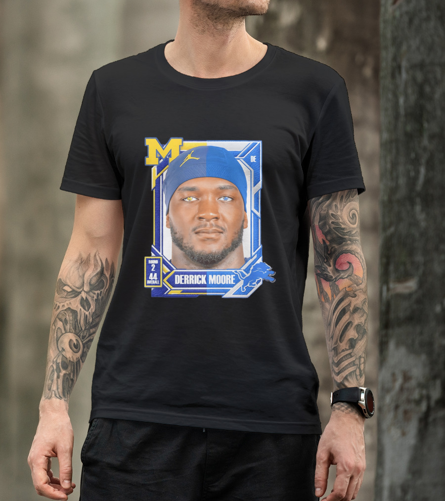 Derrick Moore Detroit Lions Round 2 Pick 44 Michigan 2026 Draft T-Shirt