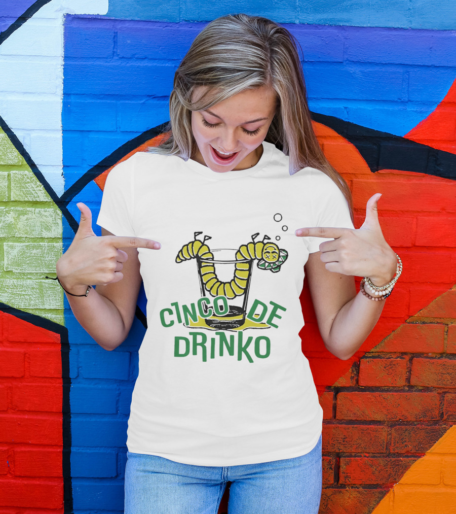 Cinco De Drinko Tequila Worm Drink Glass Bubbles T-Shirt