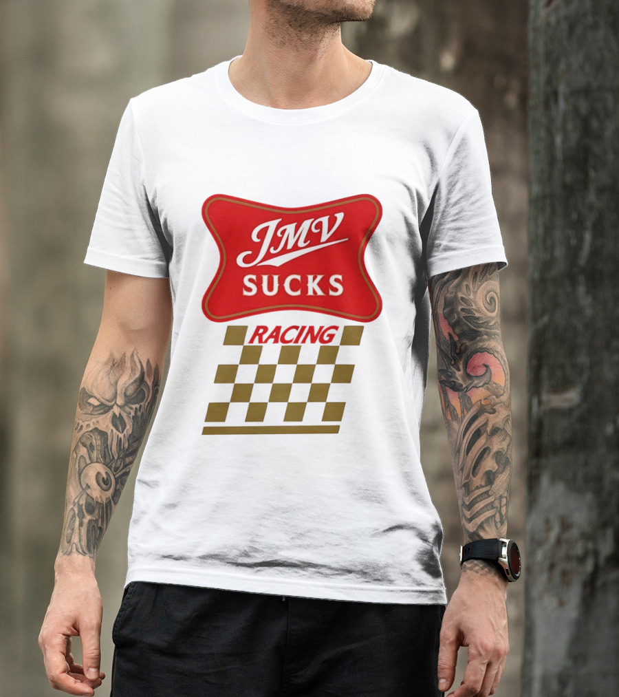 JMV Sucks Racing Checkered Flag Red And White T-Shirt