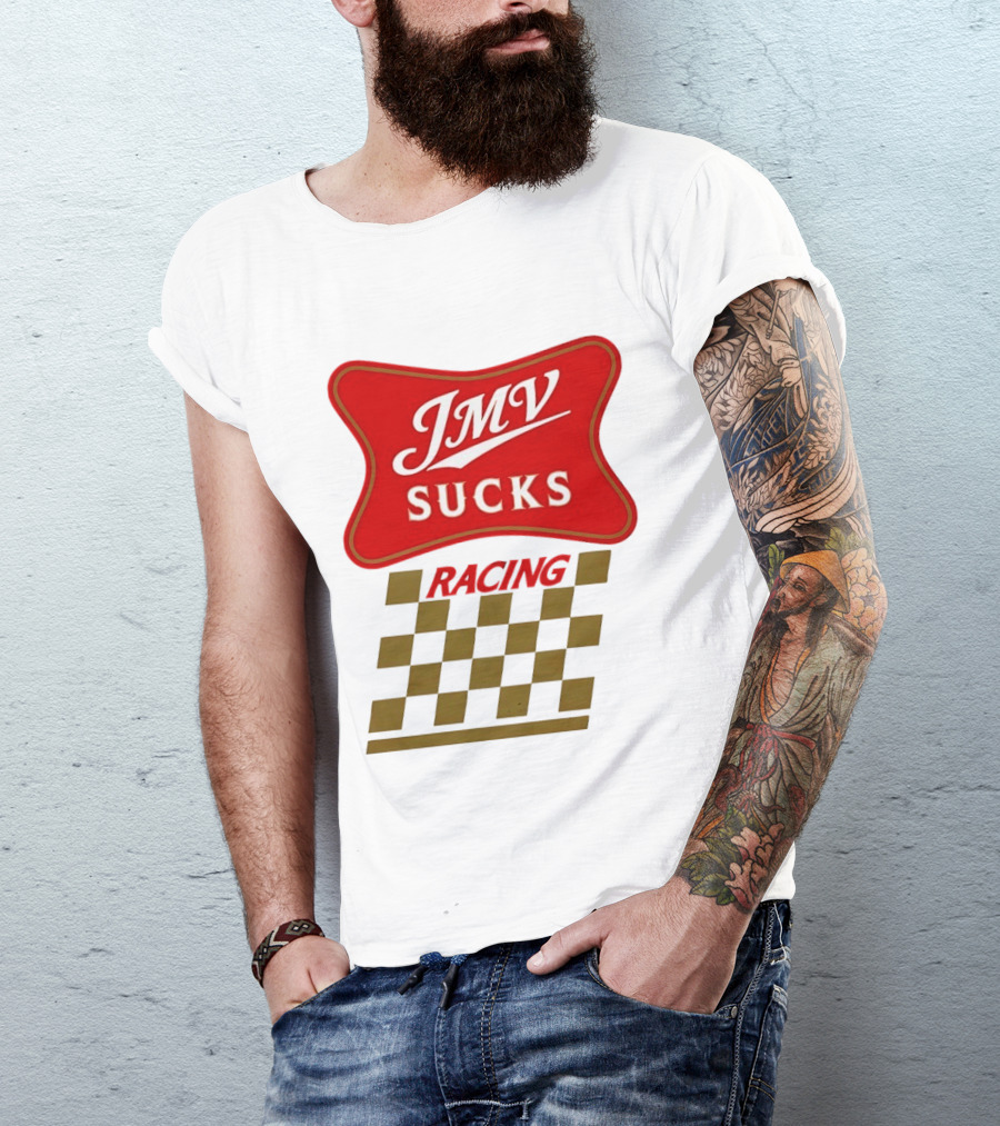 JMV Sucks Racing Checkered Flag Red And White T-Shirt