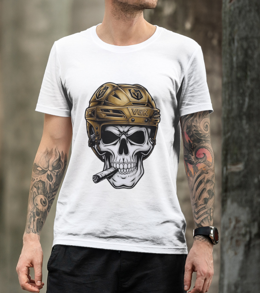 VGK Skull Helmet Vegas Golden Knights Smoking Cigar T-Shirt