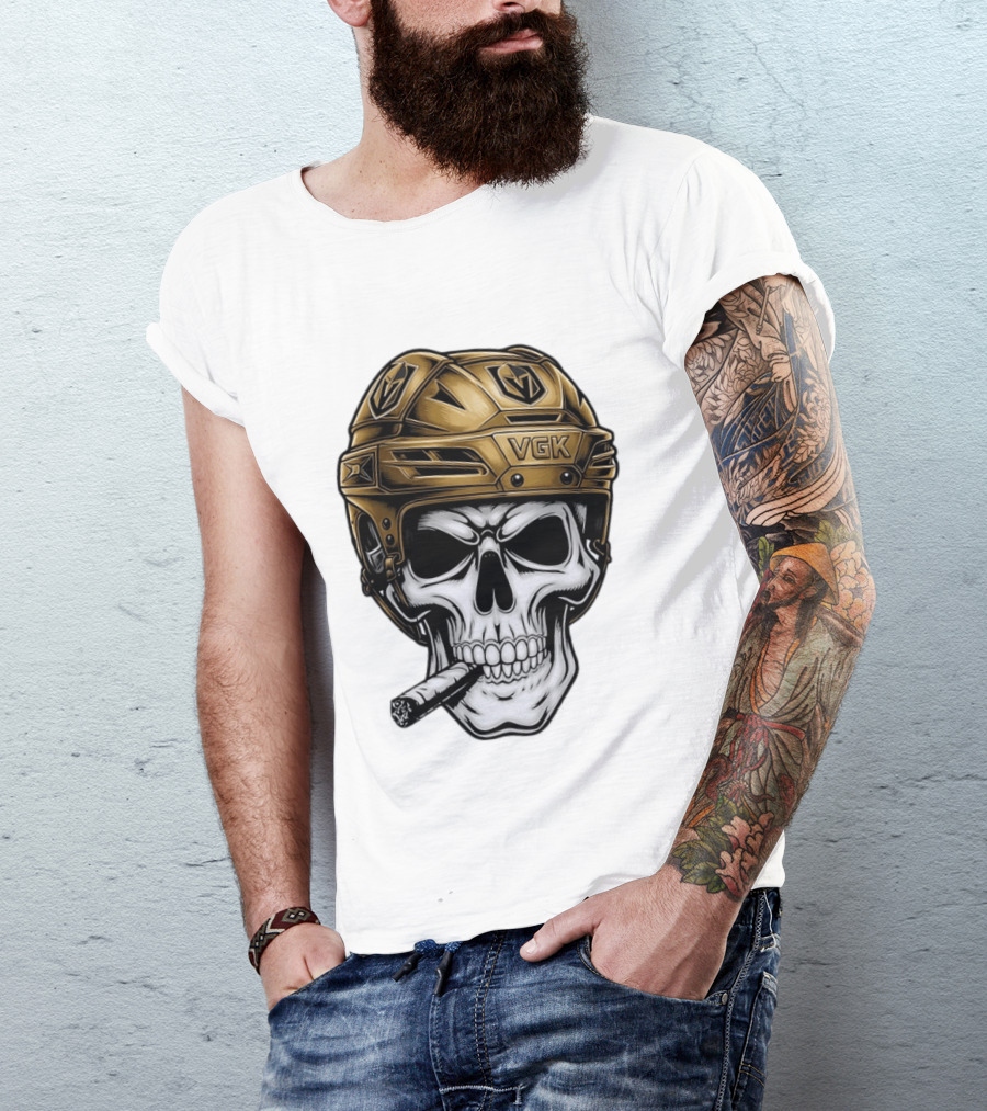 VGK Skull Helmet Vegas Golden Knights Smoking Cigar T-Shirt
