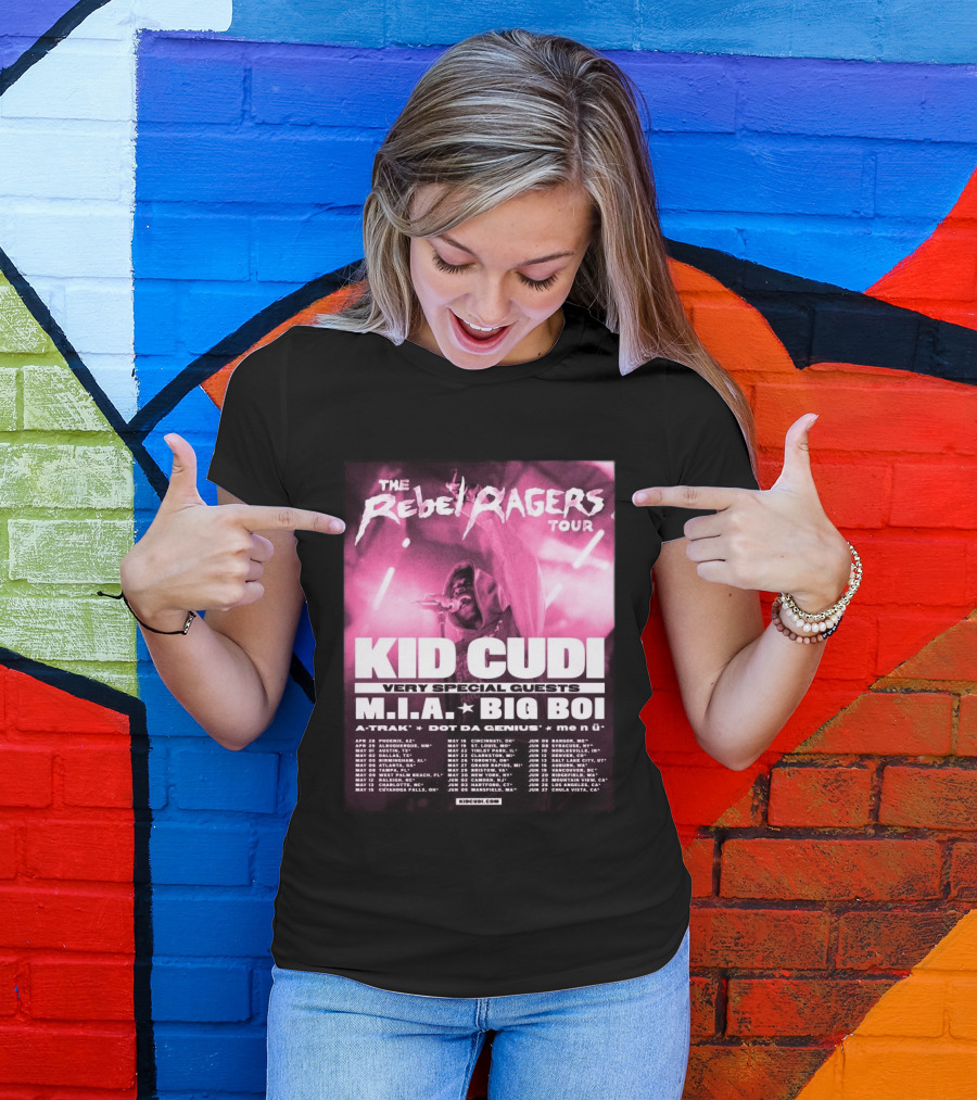 The Rebel Ragers Tour Kid Cudi 2026 Featuring M.I.A. Big Boi A Trak Dot Da Genius Tour Dates T-Shirt