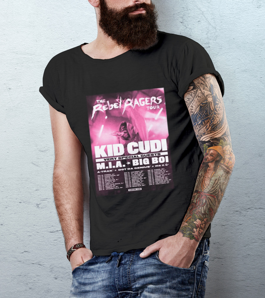The Rebel Ragers Tour Kid Cudi 2026 Featuring M.I.A. Big Boi A Trak Dot Da Genius Tour Dates T-Shirt