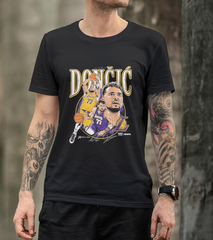 Doncic Lakers 77 Trio Basketball T-Shirt
