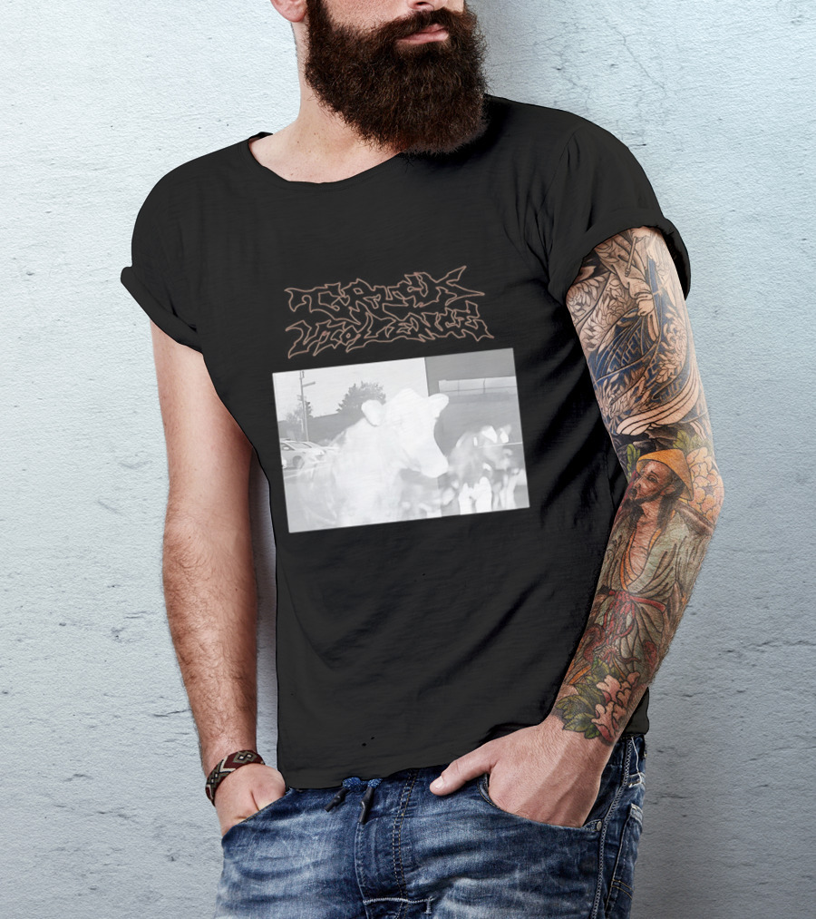 Truck Stop Violence Cow Photo Retro Style Casual Wear T-Shirt