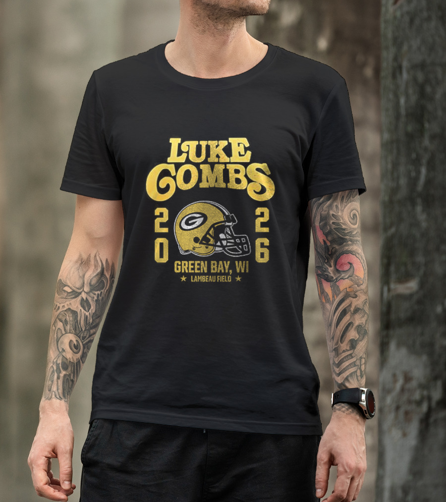 Luke Combs Green Bay WI Tour 2026 Helmet Packers Collaboration T-Shirt