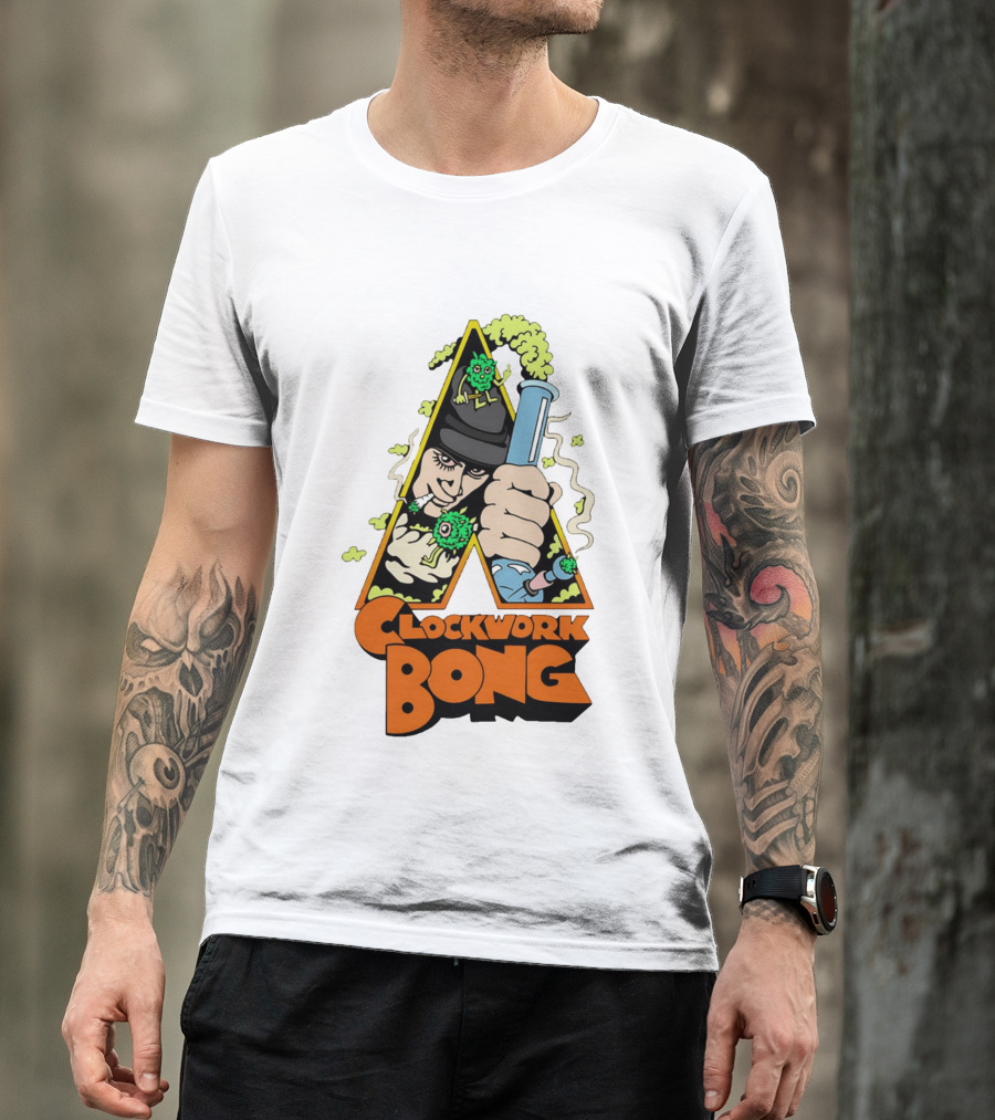 Work Bong Triangle Character Holding Bong With Smoke And Green Creatures T-Shirt