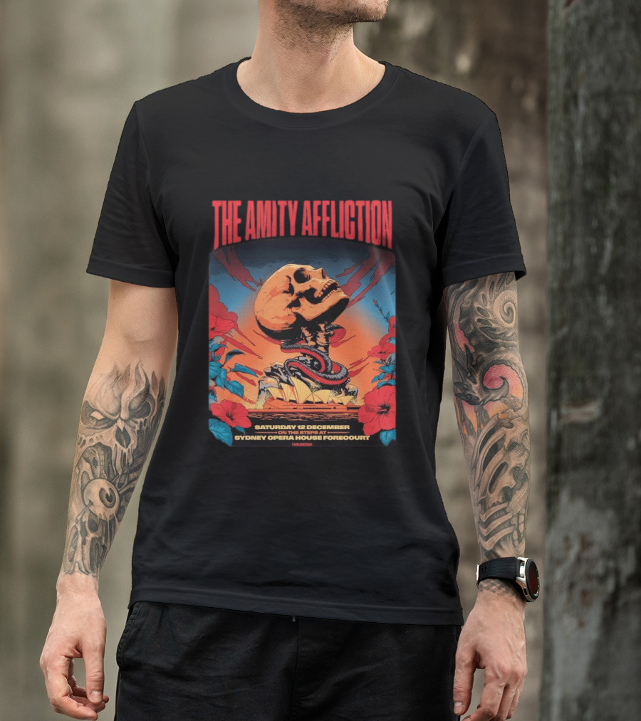 The Amity Affliction Sydney Opera House Forecourt Tour 12 December 2026 Skull Snake Flowers T-Shirt