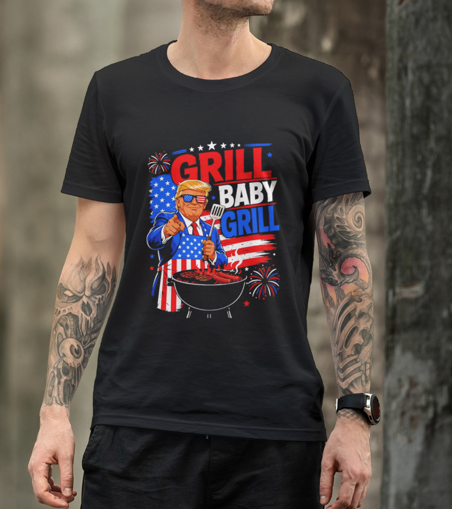 Trump Grill Baby Grill 4th Of July Fireworks 2026 T-Shirt