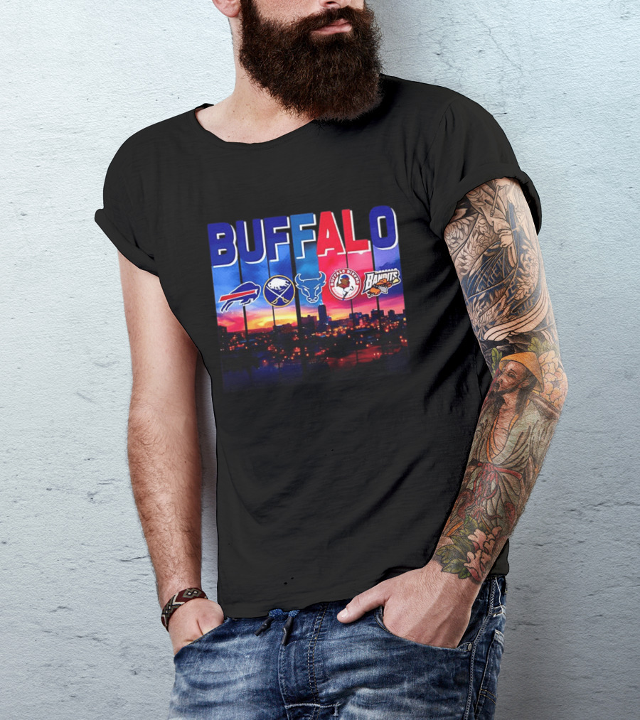 Buffalo Bills Sabres Bandits Bridles City Skyline Sports Teams T-Shirt
