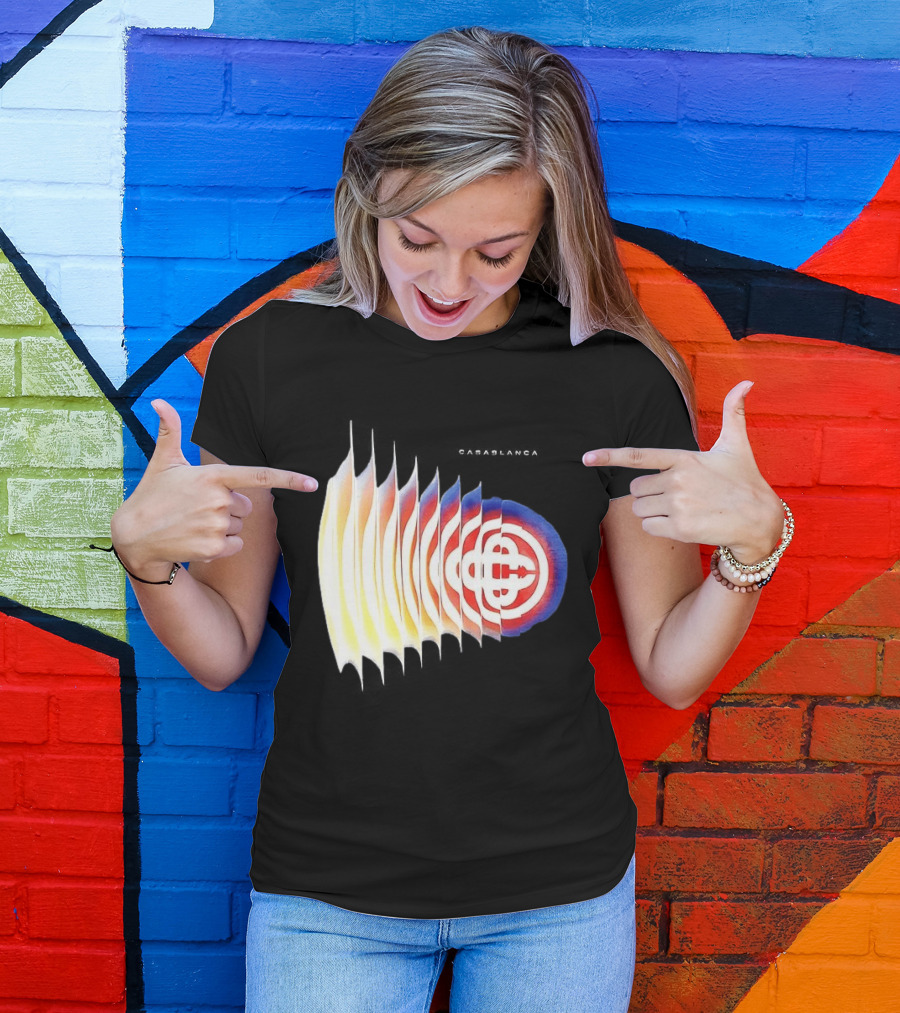 Casablanca Shockwave Optical Illusion Pattern With Red Blue Yellow Layers T-Shirt