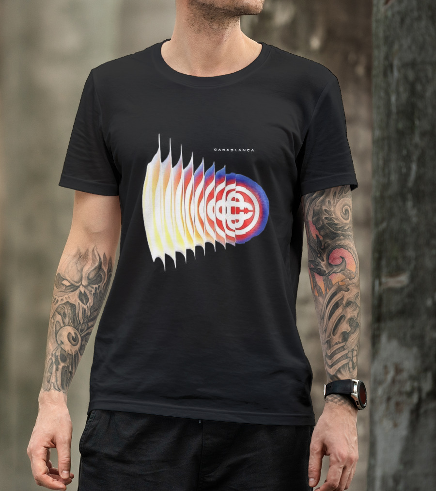 Casablanca Shockwave Optical Illusion Pattern With Red Blue Yellow Layers T-Shirt