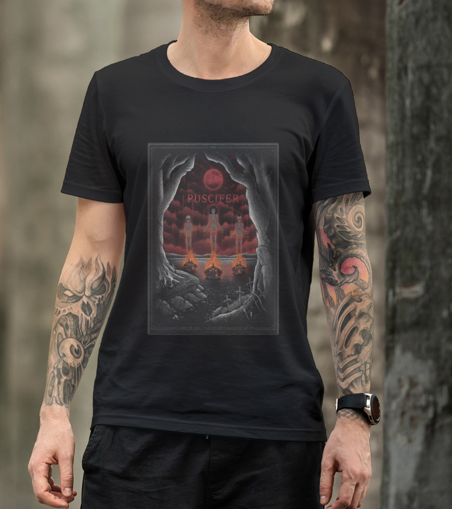 Puscifer April 28 2026 The Sylvee Madison WI Skeleton Red Moon T-Shirt