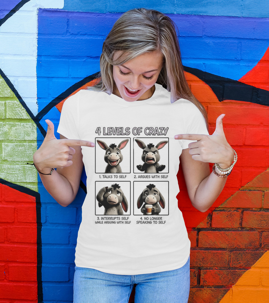 4 Levels Of Crazy Donkey Expressions Coffee Mood T-Shirt