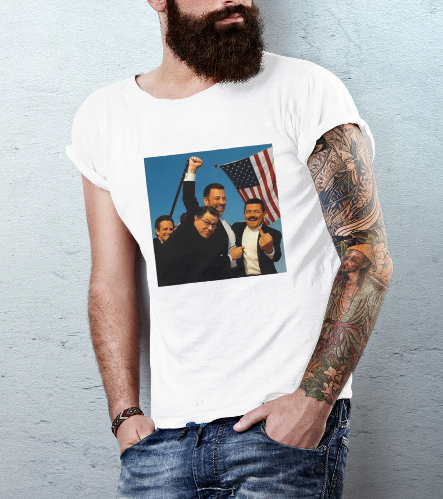 Jimmy Kimmel Stephen Colbert Seth Meyers American Flag Comedy Showdown T-Shirt