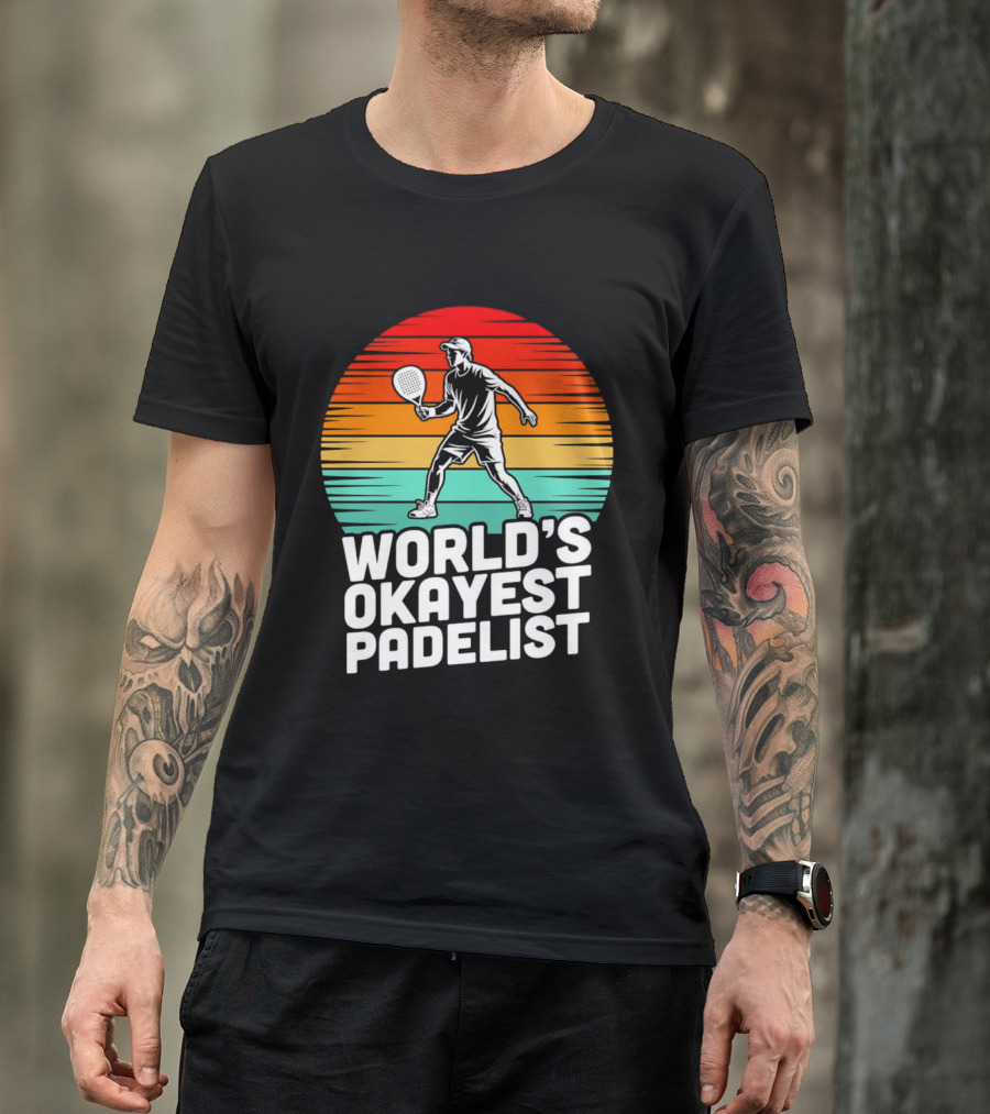World's Okayest Padelist Retro Sunset Paddle Player T-Shirt