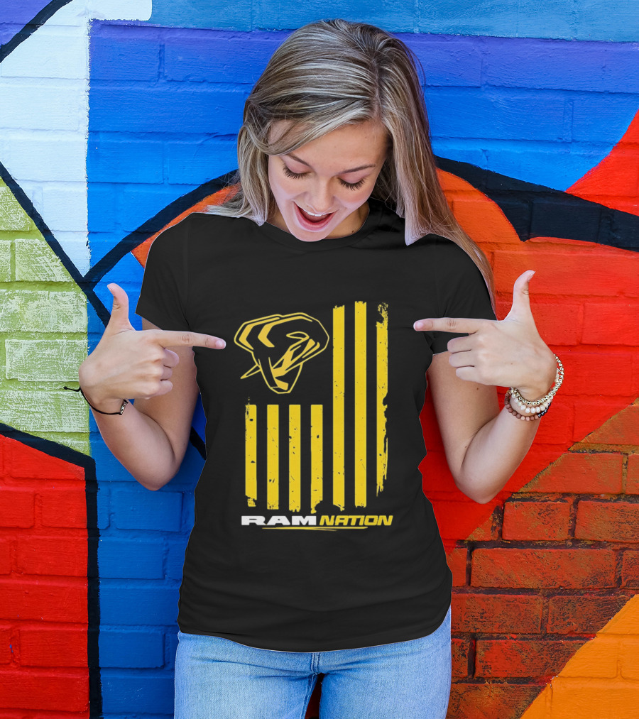 Ram Nation USA Flag Yellow Ram Head Stripes T-Shirt
