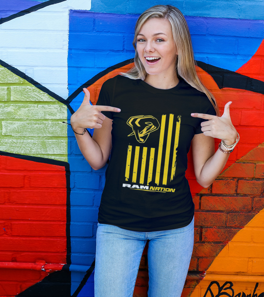 Ram Nation USA Flag Yellow Ram Head Stripes T-Shirt