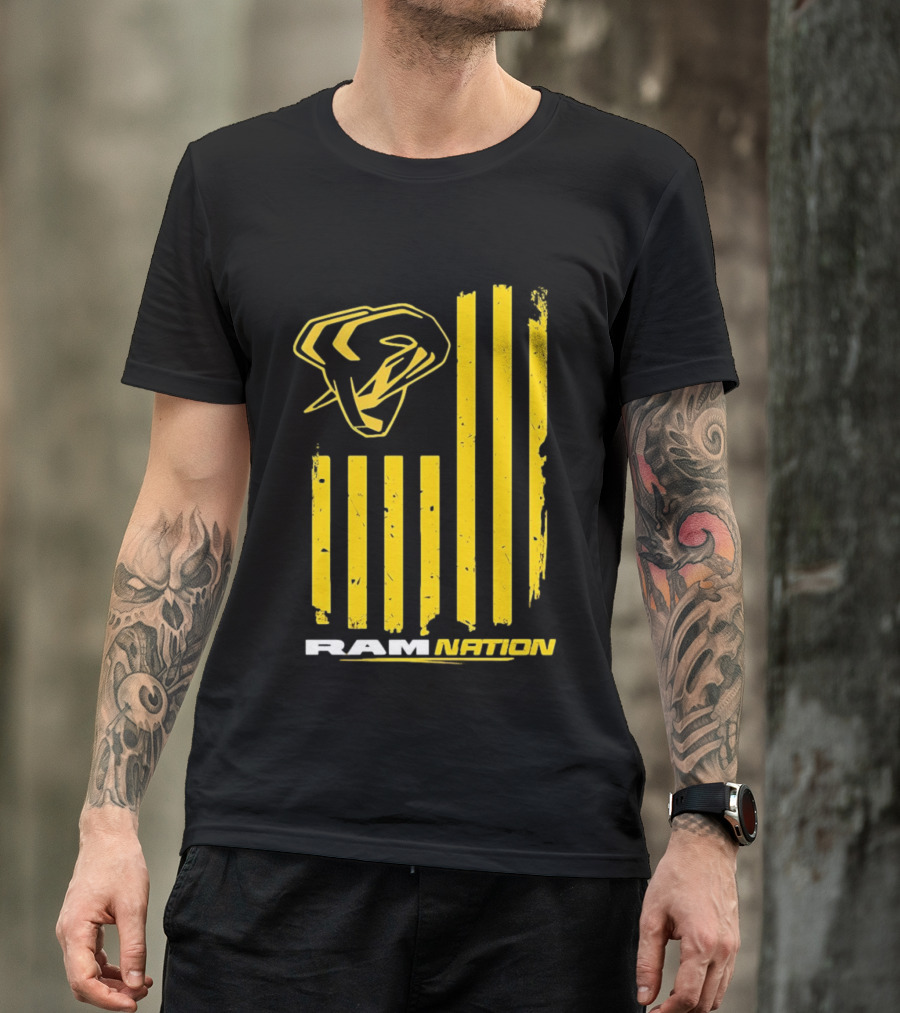 Ram Nation USA Flag Yellow Ram Head Stripes T-Shirt