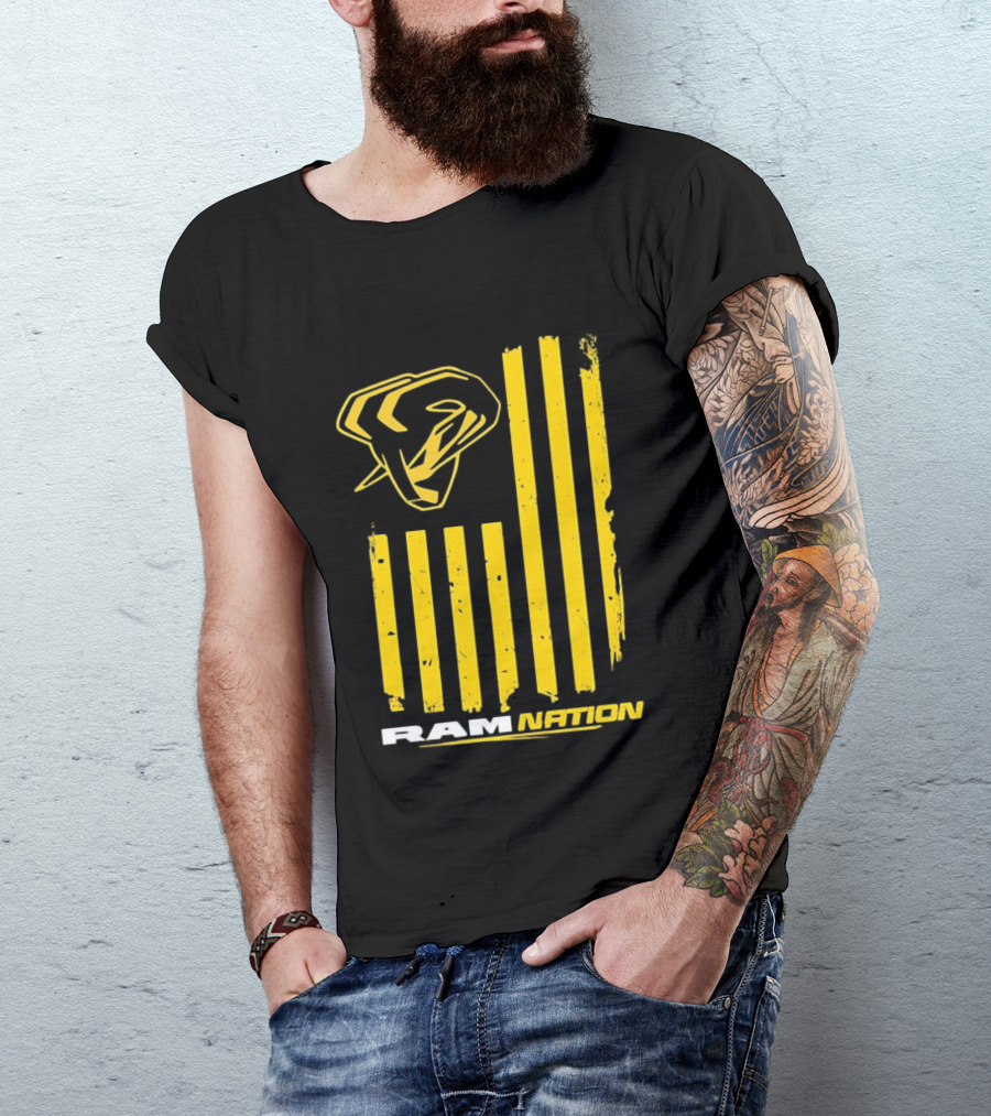 Ram Nation USA Flag Yellow Ram Head Stripes T-Shirt