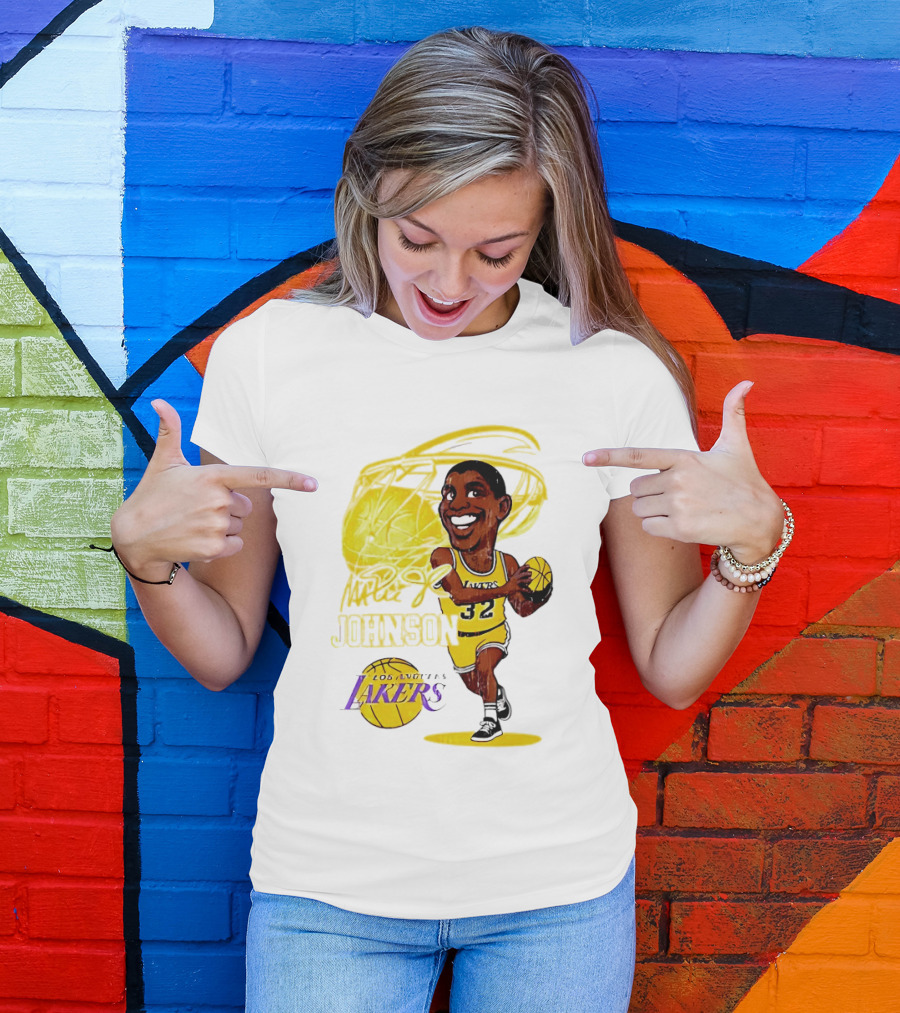 Magic Johnson 32 Los Angeles Lakers Basketball Caricature T-Shirt
