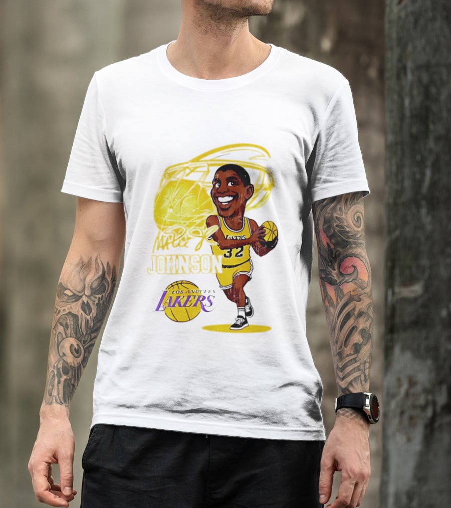Magic Johnson 32 Los Angeles Lakers Basketball Caricature T-Shirt
